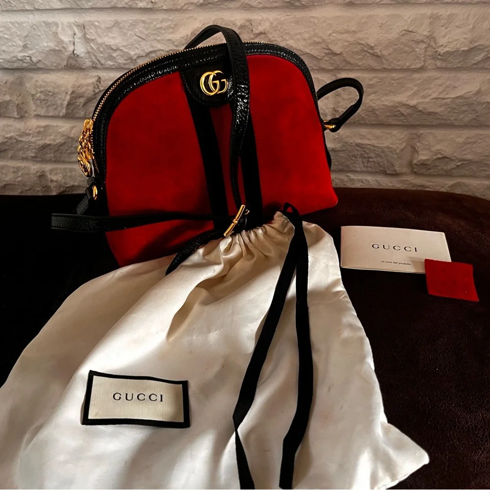 Gucci Vintage Red Suede β Small Ophidia Dome Crossbody Bag - Picture 1 of 17